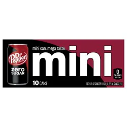 Dr Pepper Zero Sugar Soda, 7.5 fl oz Mini Cans, 10 Pack