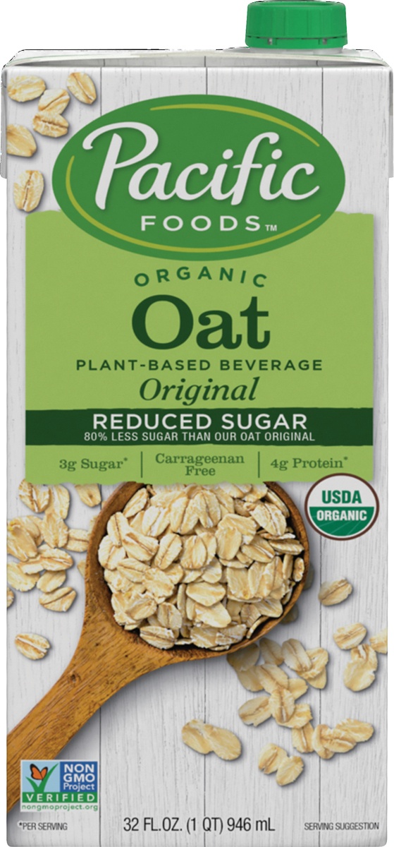 slide 8 of 9, Pacific Foods Organic Reduced Sugar Original Oat Beverage, 32 oz