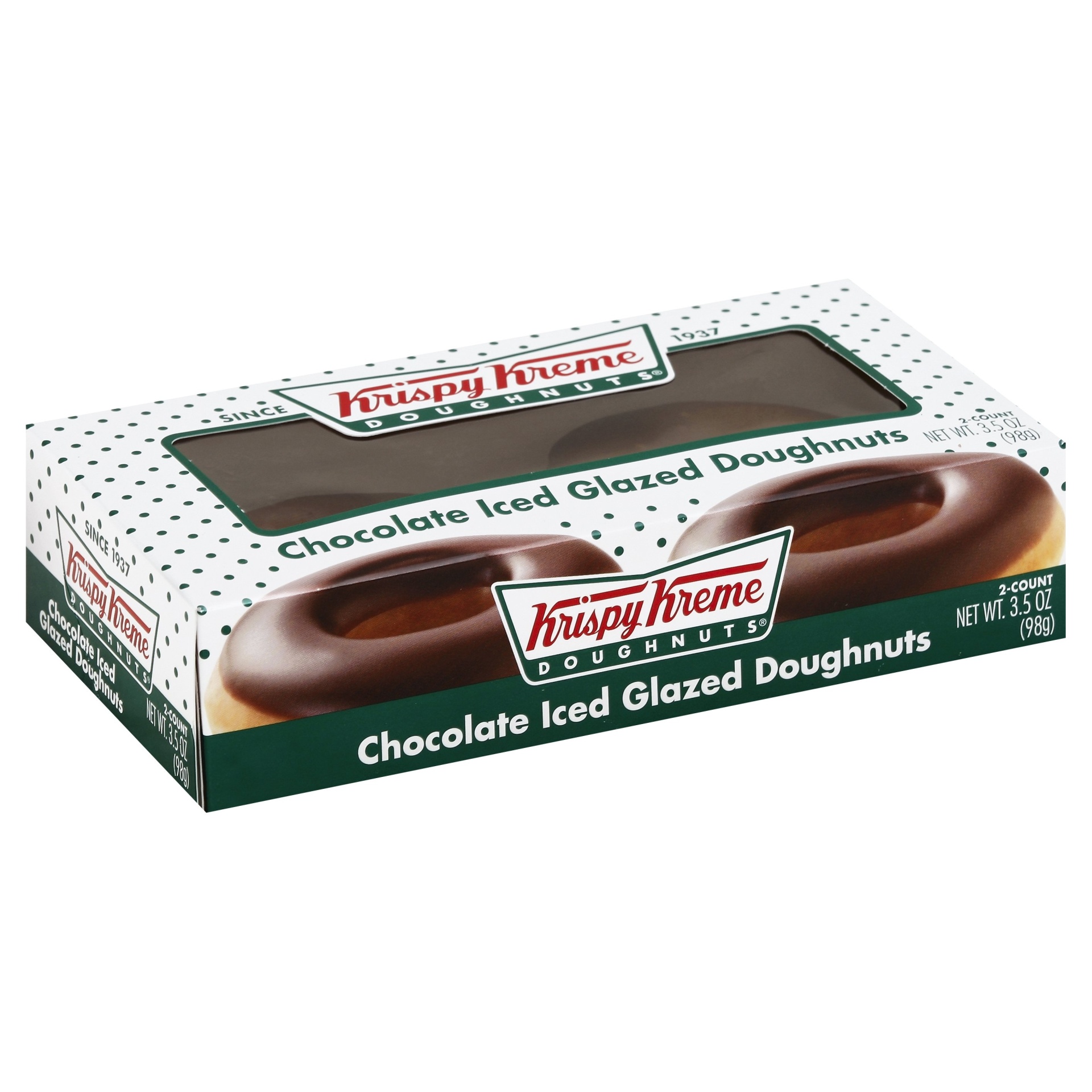 slide 1 of 1, Krispy Kreme Donuts Chocolate Iced Glazed, 2 ct