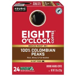 Eight O'Clock Coffee Colombian Peaks Medium Roast Coffee, 24 Count K-Cup Pods