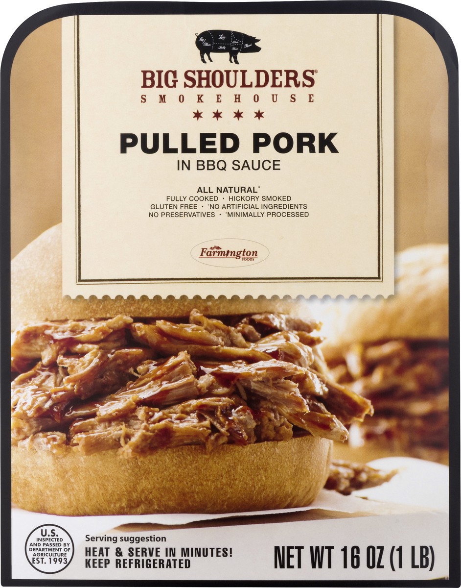 slide 4 of 12, Big Shoulders Smokehouse Big Shoulders pulled pork in BBQ sauce, 16 oz