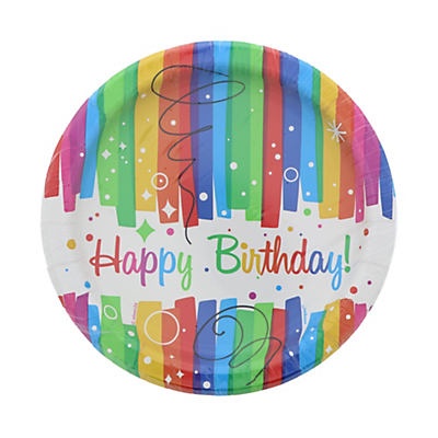 slide 1 of 1, Unique Industries Rainbow Ribbon Birthday Plate Size 7, 8 ct