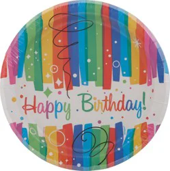 Unique Rainbow Ribbons Birthday 6-3/4 Inch Plates 8 Count