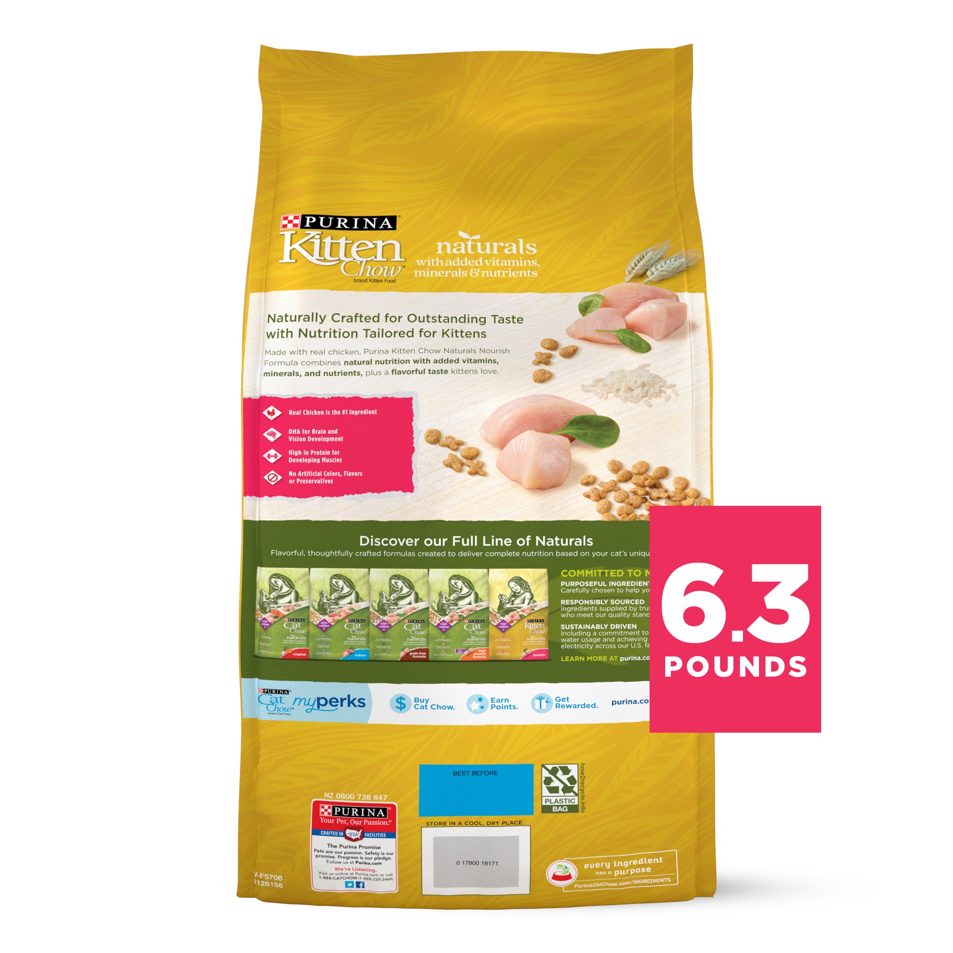 slide 9 of 9, Kitten Chow Purina Kitten Chow High Protein Cat Food Naturals with Added Vitamins, Minerals and Nutrients, 6.3 lb