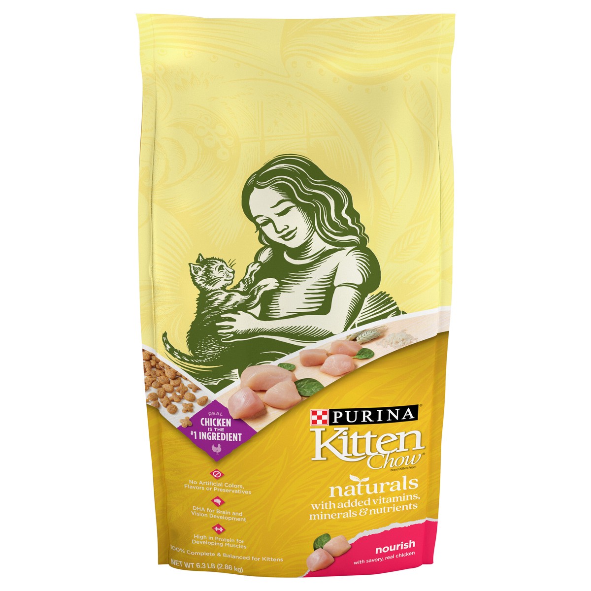 slide 1 of 9, Kitten Chow Purina Kitten Chow High Protein Cat Food Naturals with Added Vitamins, Minerals and Nutrients, 6.3 lb