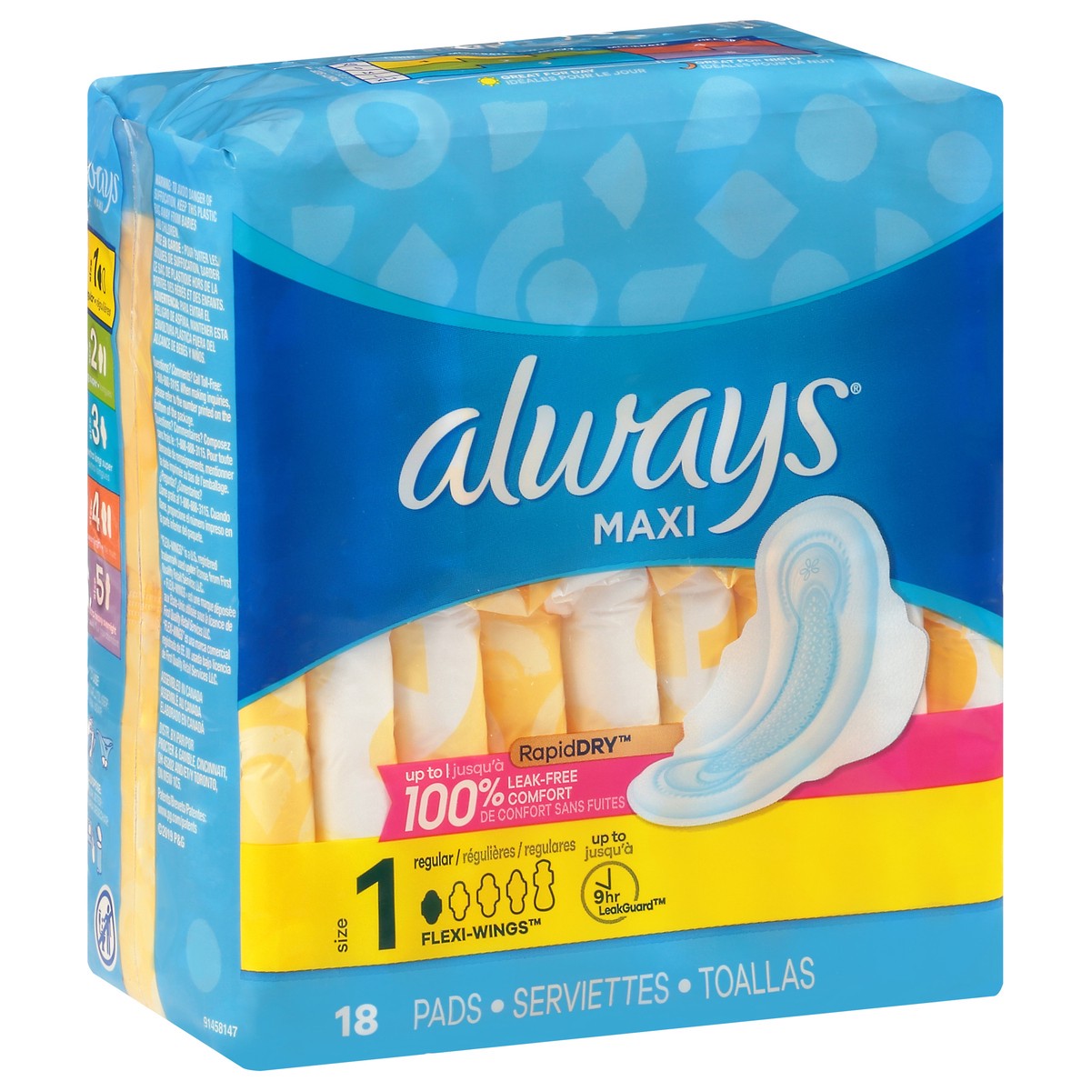 slide 5 of 11, Always Maxi Size 1 Regular Pads 18 ea, 18 ct