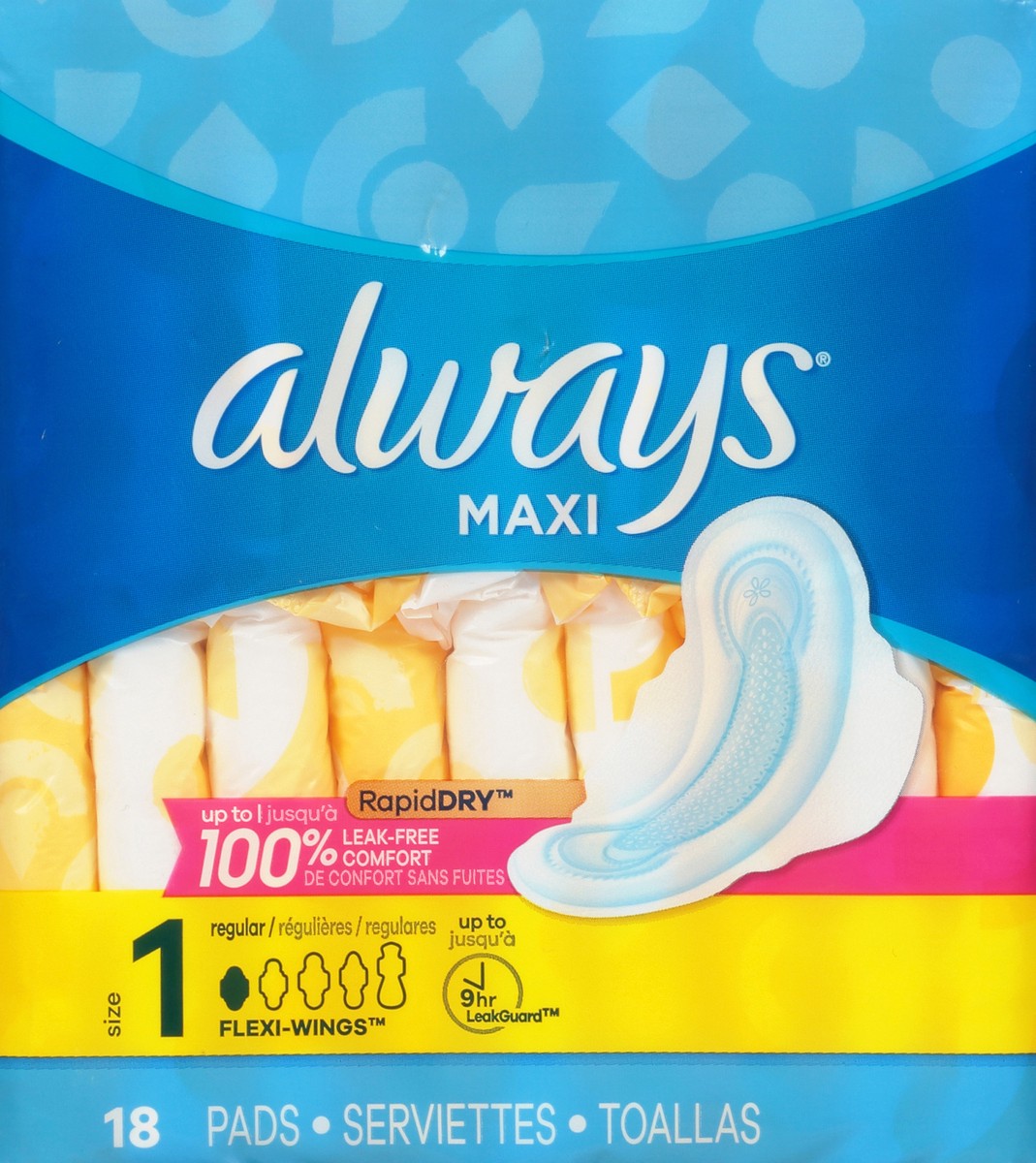 slide 8 of 11, Always Maxi Size 1 Regular Pads 18 ea, 18 ct