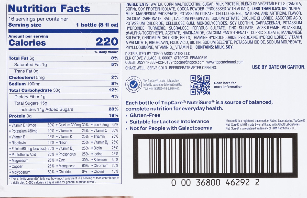 slide 3 of 9, TopCare Health NutriSure Original Chocolate Nutrition Shake 16 ea, 16 ct
