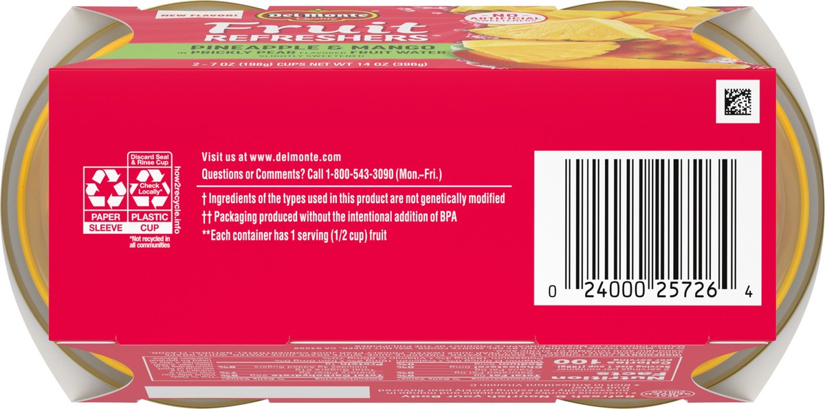 slide 2 of 7, Del Monte Fruit Refreshers Pineapple Mango Prickly Pear, Cup, 2 ct; 7 oz