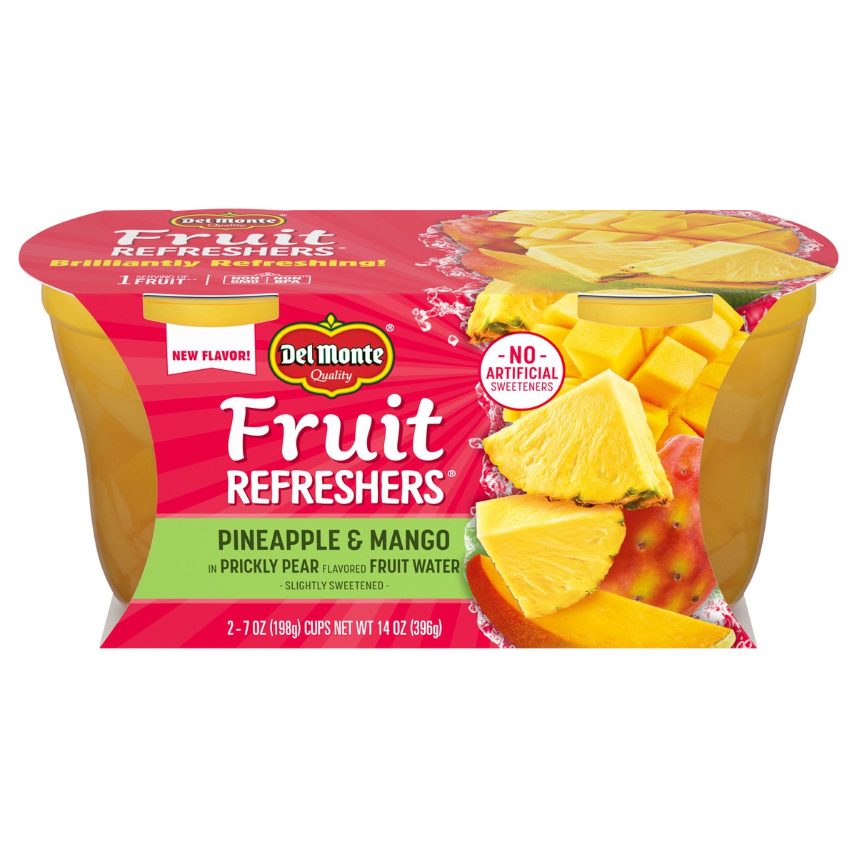 slide 1 of 7, Del Monte Fruit Refreshers Pineapple Mango Prickly Pear, Cup, 2 ct; 7 oz