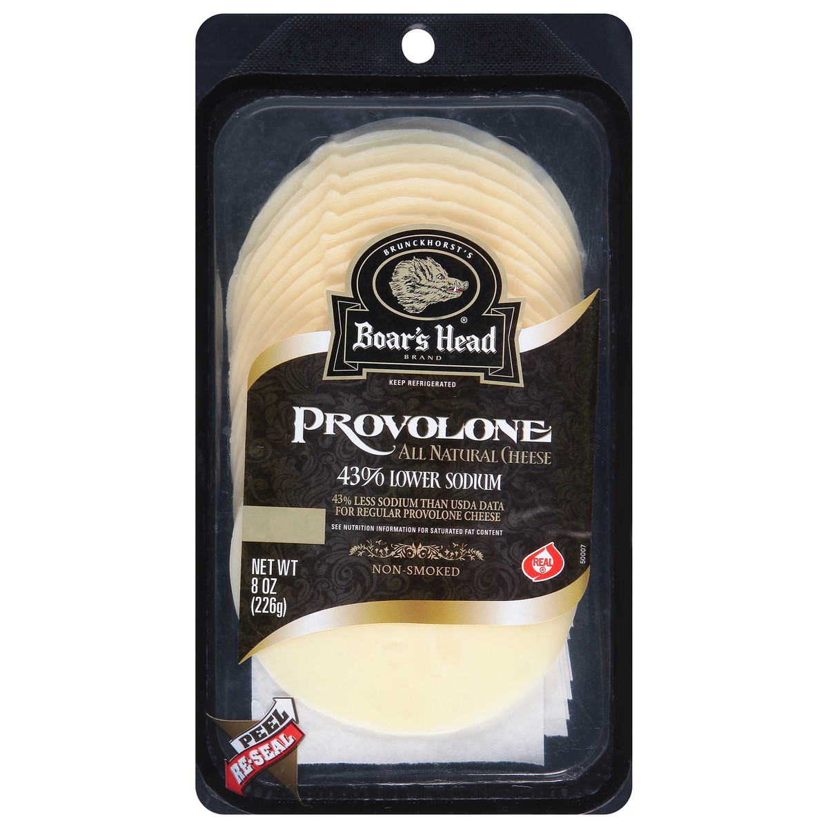 slide 1 of 9, Boar's Head 43% Lower Sodium Provolone Cheese, 8 oz
