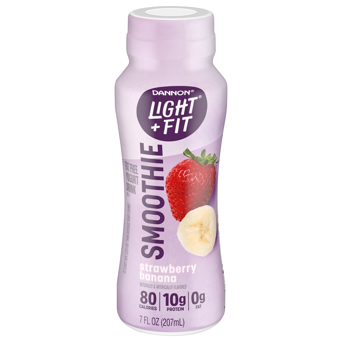 slide 1 of 4, Light + Fit Dannon Light + Fit Nonfat Yogurt Drink Protein Smoothie, Strawberry Banana, 0g Added Sugar*, 7 oz., 7 fl oz