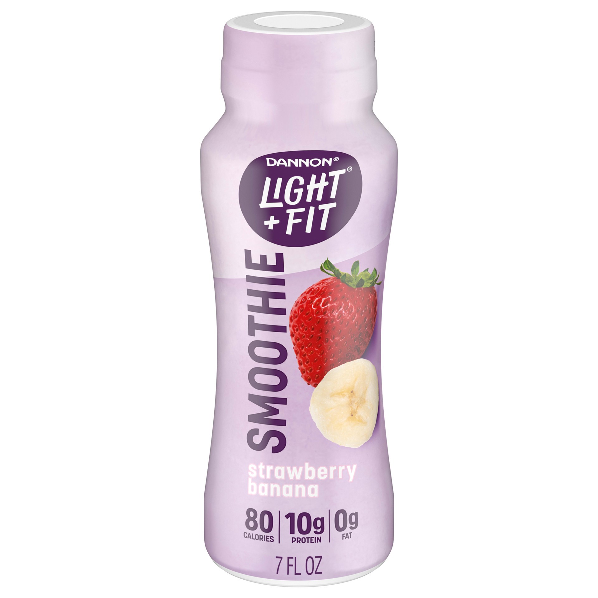 slide 1 of 4, Light + Fit Dannon Light + Fit Nonfat Yogurt Drink Protein Smoothie, Strawberry Banana, 0g Added Sugar*, 7 oz., 7 fl oz