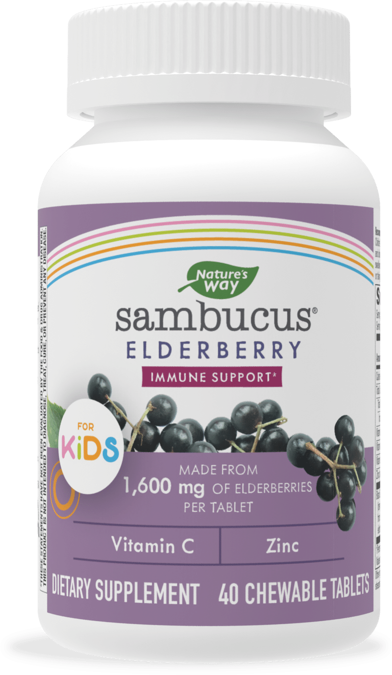 slide 1 of 14, Nature's Way Sambucus Elderberry Kids Chewable with Vitamin A, Vitamin C, Zinc, Immune Support*, Berry Flavored, 40 Tablets, 40 ct