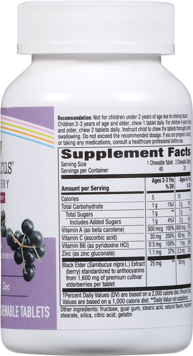 slide 6 of 14, Nature's Way Sambucus Elderberry Kids Chewable with Vitamin A, Vitamin C, Zinc, Immune Support*, Berry Flavored, 40 Tablets, 40 ct