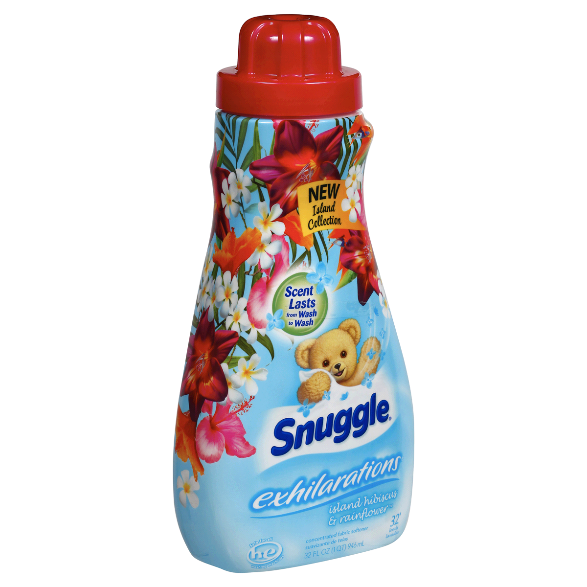 slide 2 of 3, Snuggle Exhilarations Island Hibiscus & Rainflower 32 Loads Concentrated Fabric Softener, 32 fl oz