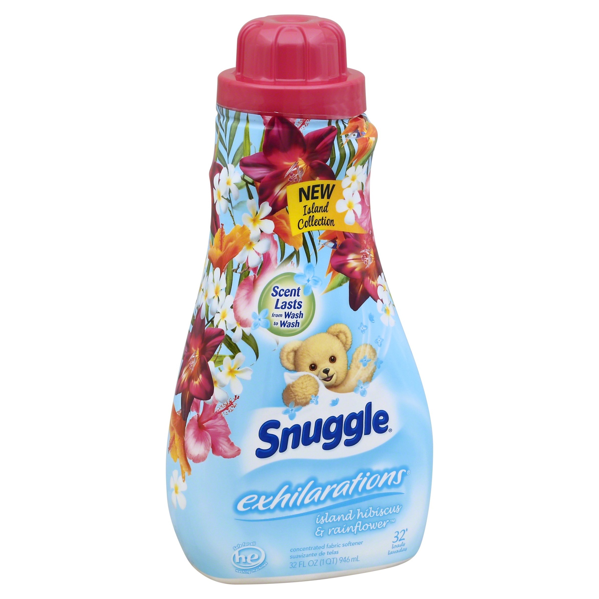 slide 1 of 3, Snuggle Exhilarations Island Hibiscus & Rainflower 32 Loads Concentrated Fabric Softener, 32 fl oz