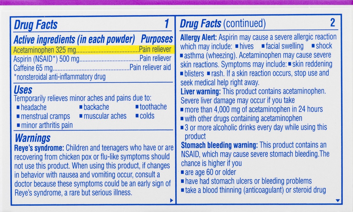 slide 12 of 12, Goody's Goody''s Headache Powder, Headache Relief with Acetaminophen and Aspirin, Mixed Fruit Blast Flavor Dissolve Packs, 4 Count, 4 ct