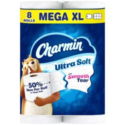 Charmin Toilet Paper Ultra Soft, 8 Mega XL Rolls, 2-ply Bath Tissue