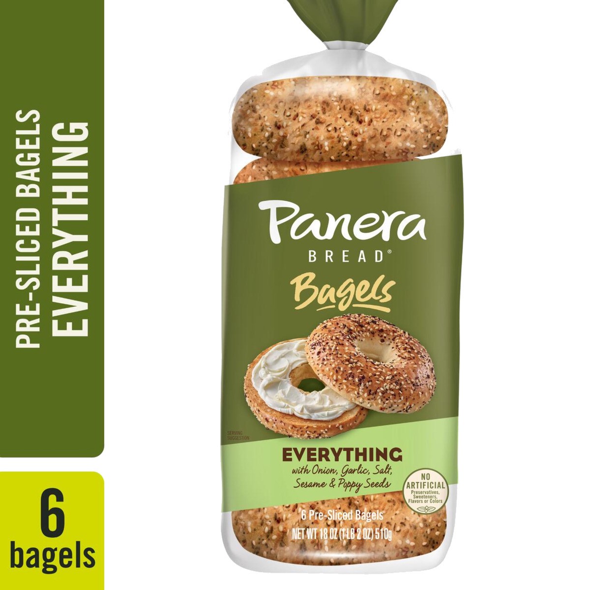 slide 1 of 9, Panera Bread Bagels, Pre-Sliced, Everything, 6 ct