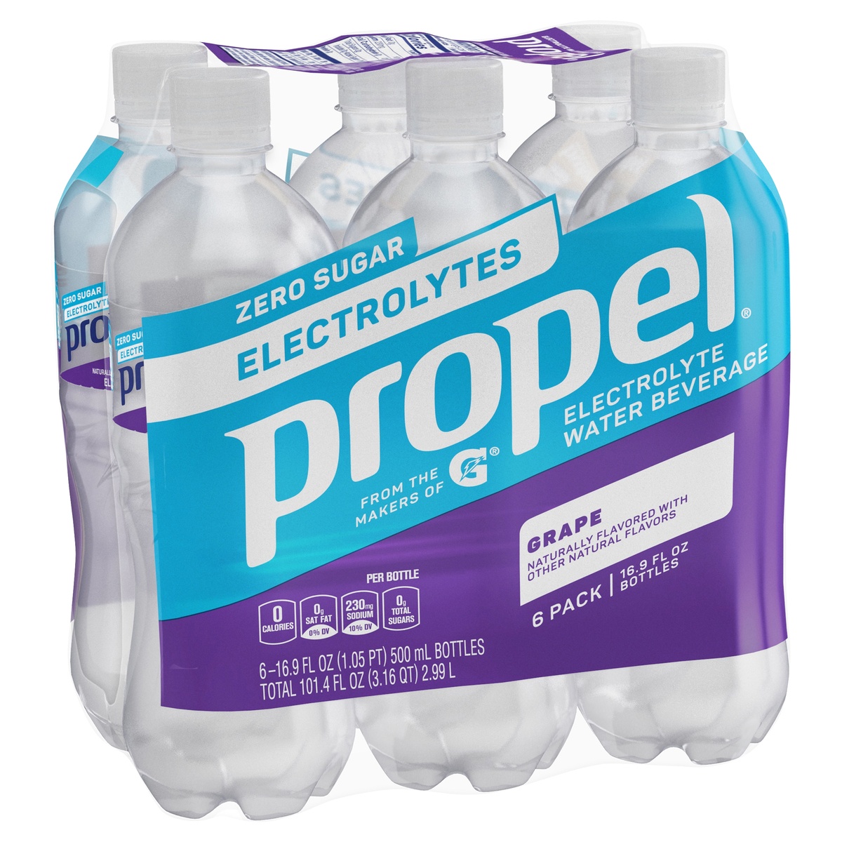 slide 2 of 7, Propel Zero Grape Nutrient Enhanced Water Bottles, 6 ct; 16.9 fl oz