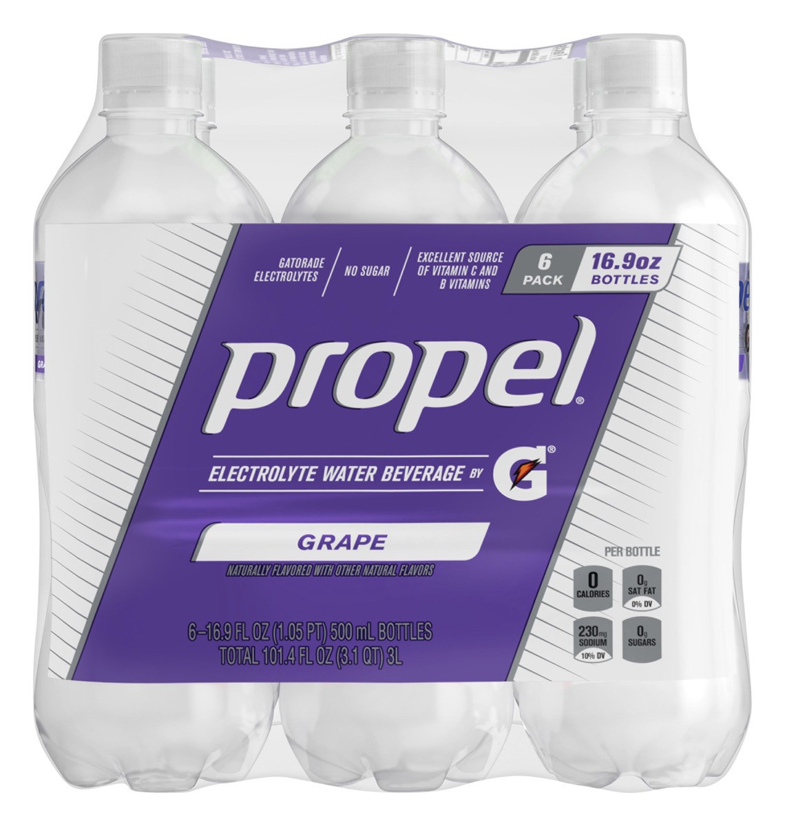 slide 1 of 7, Propel Zero Grape Nutrient Enhanced Water Bottles, 6 ct; 16.9 fl oz