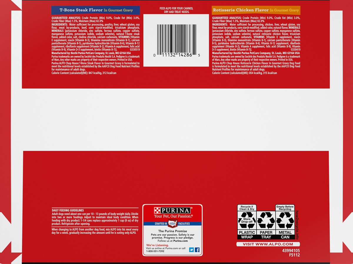 slide 6 of 9, Purina ALPO Gravy Wet Dog Food Variety Pack, Chop House T-Bone Steak & Rotisserie Chicken Flavor, 9.75 lb