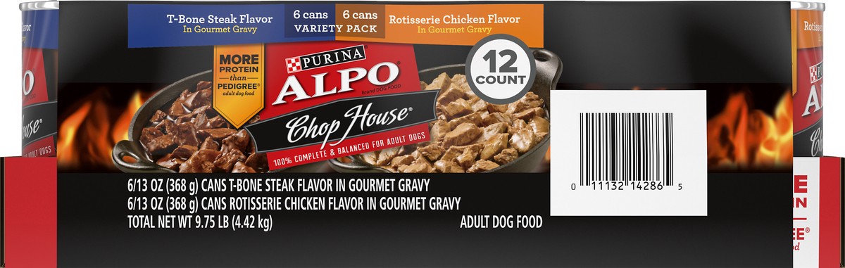 slide 2 of 9, Purina ALPO Gravy Wet Dog Food Variety Pack, Chop House T-Bone Steak & Rotisserie Chicken Flavor, 9.75 lb