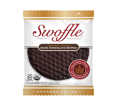 slide 1 of 1, Swoffle Caramel Filled Dark Chocolate Dipped, 1.45 oz