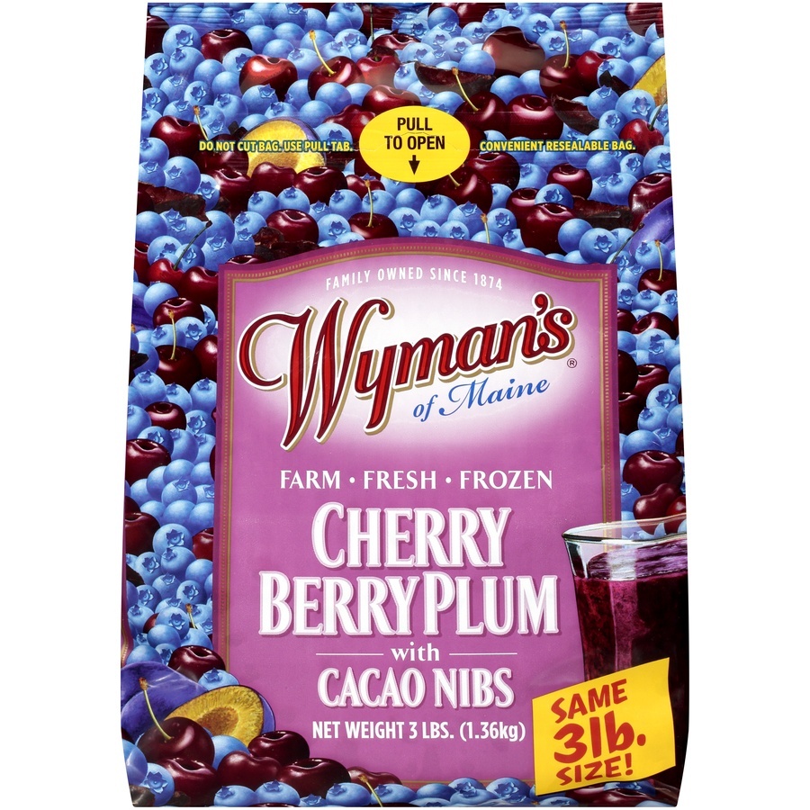 slide 1 of 6, Wyman's of Maine Cherry Berry Plum Frozen Fruit with Cacao Nibs, 3 lb