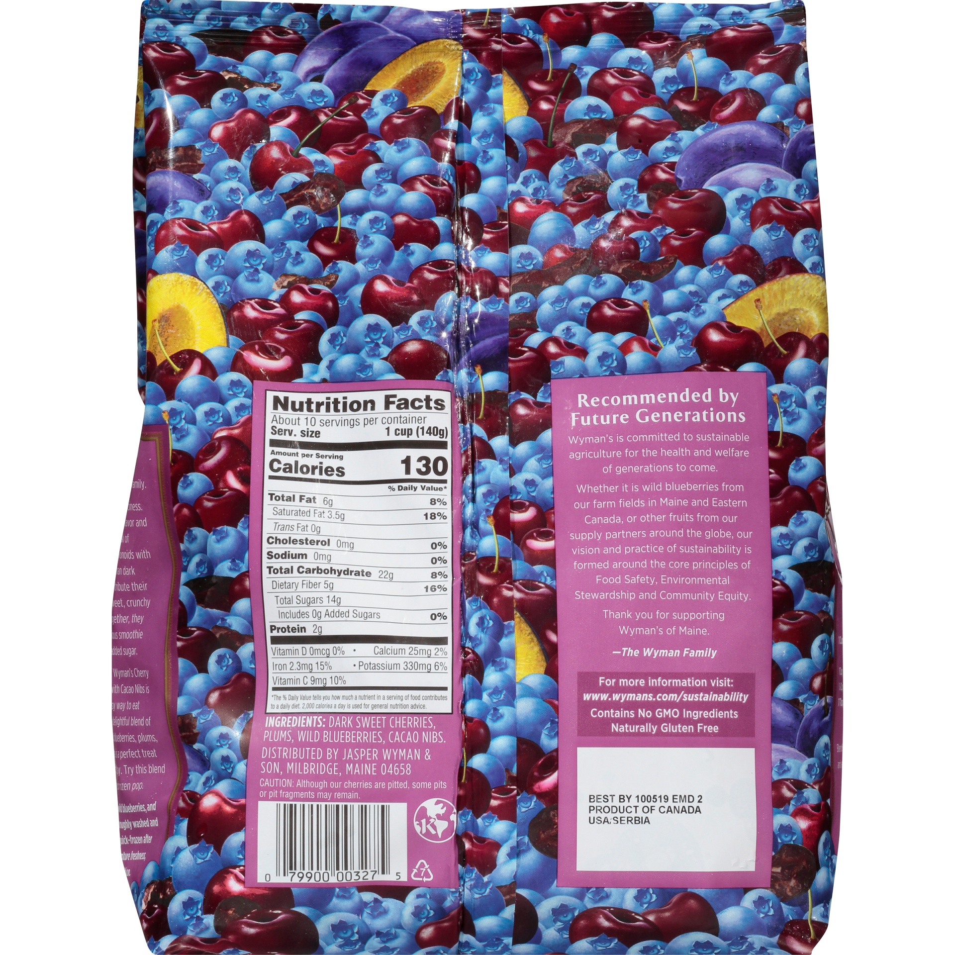 slide 4 of 6, Wyman's of Maine Cherry Berry Plum Frozen Fruit with Cacao Nibs, 3 lb