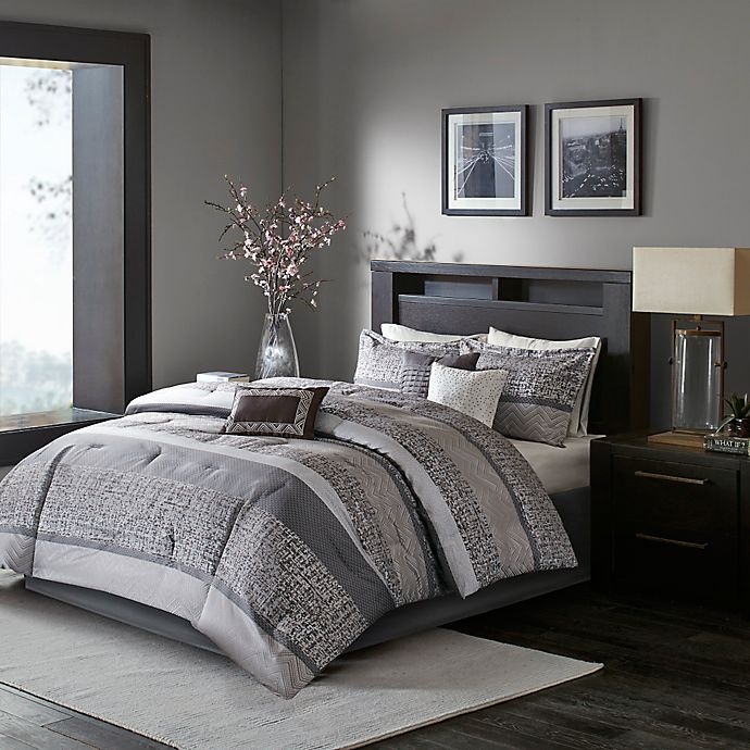 slide 1 of 8, Madison Park Rhapsody King Woven Jacquard Comforter Set - Grey, 7 ct