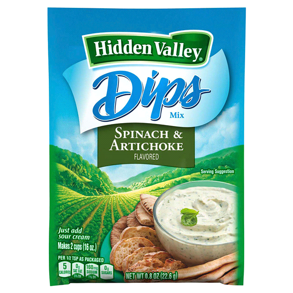 slide 1 of 7, Hidden Valley Gluten Free Spinach & Artichoke Dips Mix Packet, 0.8 oz