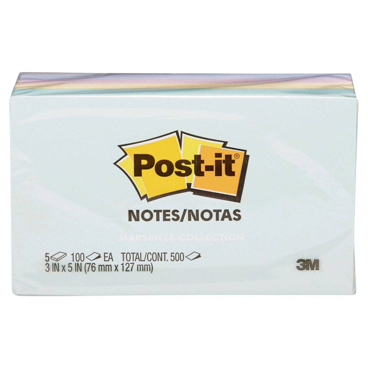 slide 1 of 1, Post-it Notes, 3 in x 5 in, Marseille Collection, 5 Pads/Pack, 1 ct