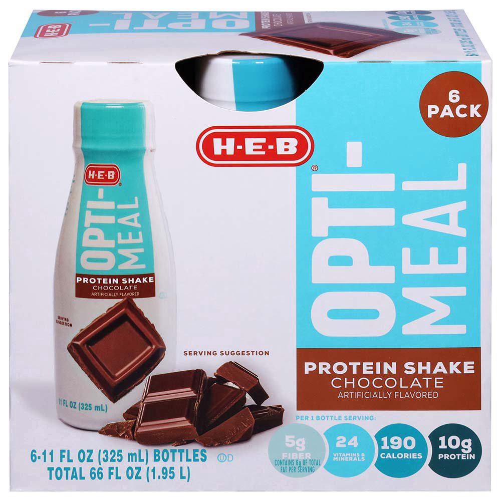 slide 1 of 1, H-E-B Opti-Meal Chocolate Protein Shake 6 pk, 11 oz