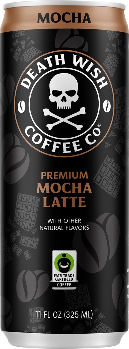 slide 2 of 9, Death Wish Coffee Co. Death Wish Coffee, Premium Mocha Latte, 100% Colombian Cold Brew Fair Trade™ Coffee, 11oz Can, 11 fl oz