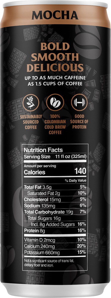 slide 6 of 9, Death Wish Coffee Co. Death Wish Coffee, Premium Mocha Latte, 100% Colombian Cold Brew Fair Trade™ Coffee, 11oz Can, 11 fl oz