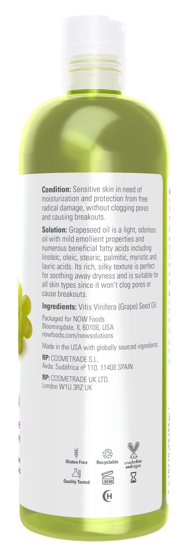 slide 4 of 5, Now Naturals Solutions 100% Pure Sensitive Skin Care Grapeseed Oil 16 oz, 16 oz