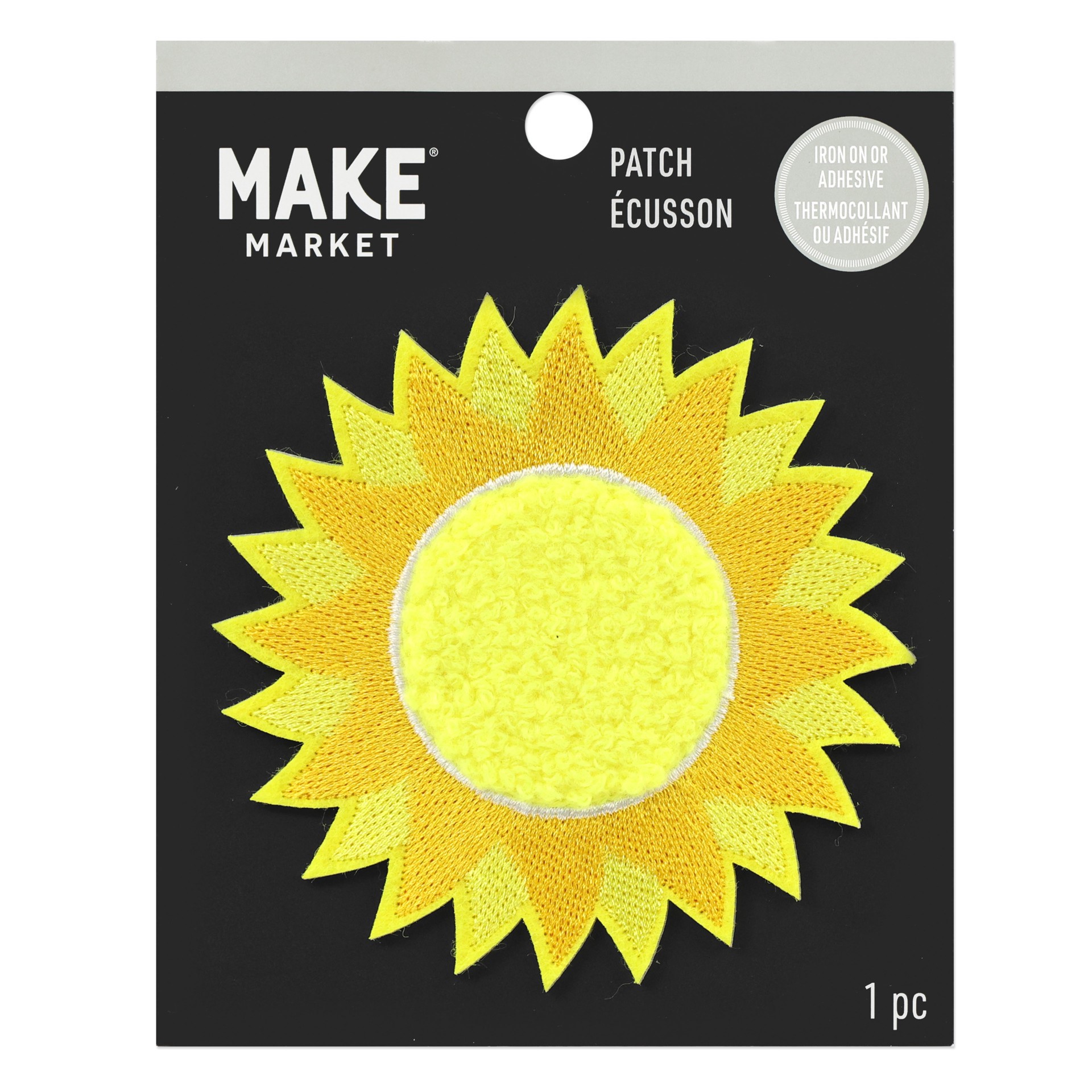 slide 4 of 4, Iron-On & Adhesive Sun Embroidered Patch By Make Market, 3.46 in x 3.46 in