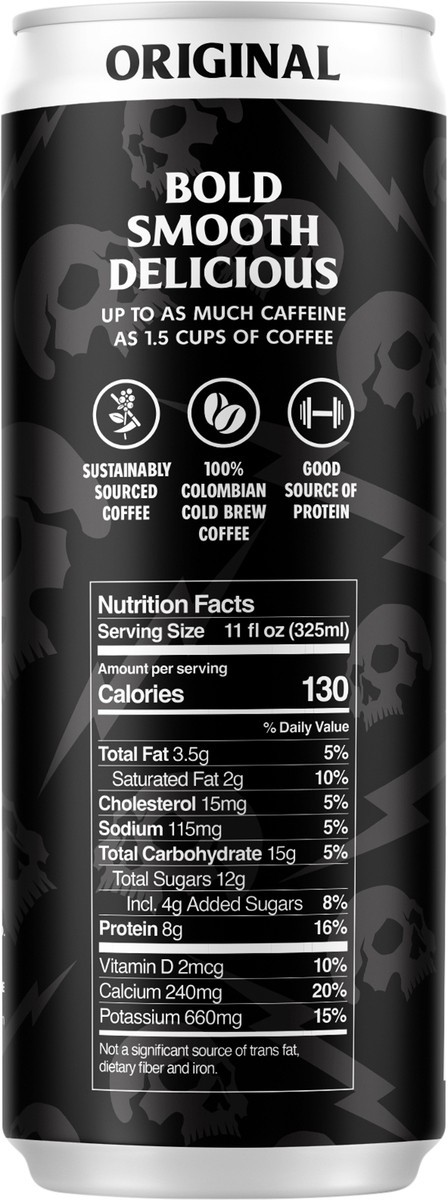 slide 4 of 9, Death Wish Coffee Co. Death Wish Coffee, Premium Original Latte, 100% Colombian Cold Brew Fair Trade™ Coffee, 11oz Can, 11 fl oz