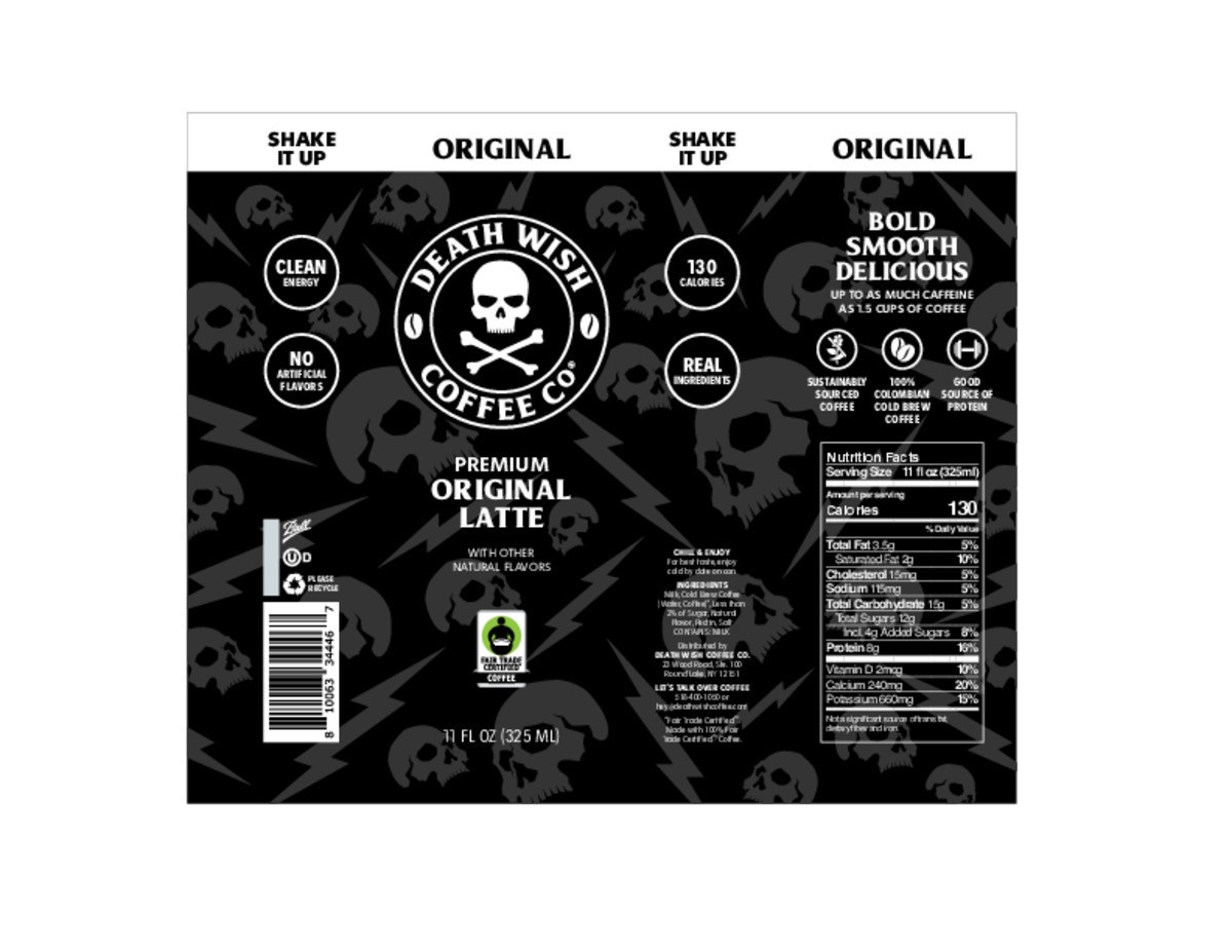 slide 3 of 9, Death Wish Coffee Co. Death Wish Coffee, Premium Original Latte, 100% Colombian Cold Brew Fair Trade™ Coffee, 11oz Can, 11 fl oz