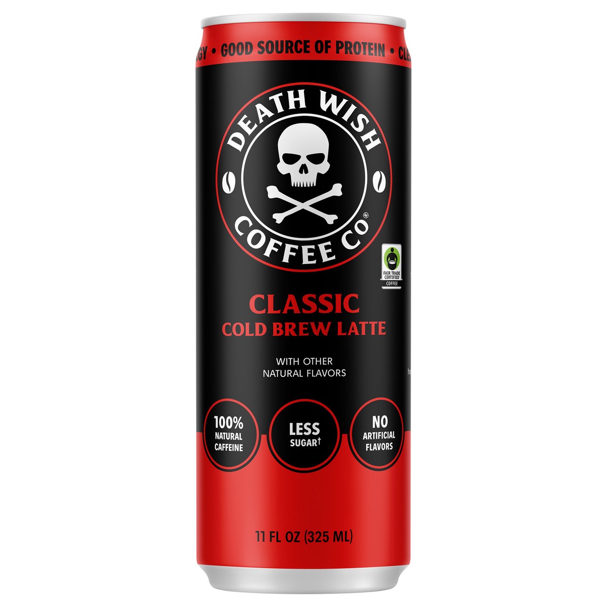 slide 1 of 9, Death Wish Coffee Co. Death Wish Coffee, Premium Original Latte, 100% Colombian Cold Brew Fair Trade™ Coffee, 11oz Can, 11 fl oz