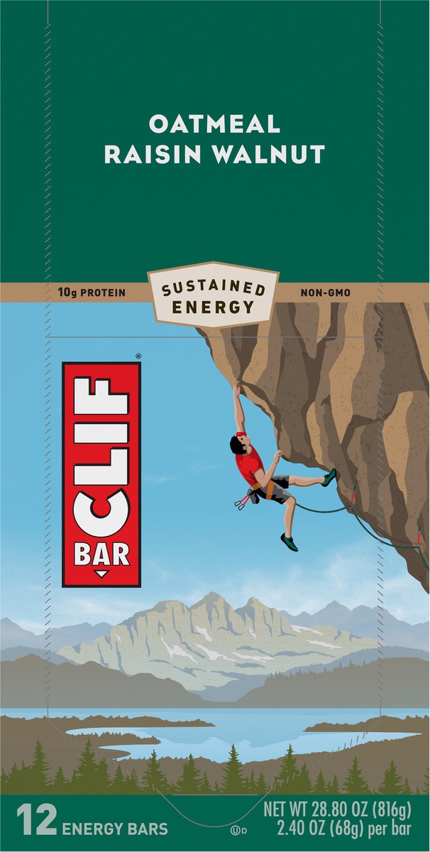 slide 7 of 9, CLIF BAR - Oatmeal Raisin Walnut - Made with Organic Oats - 10g Protein - Non-GMO - Plant Based - Energy Bars - 2.4 oz. (12 Count), 28.8 oz