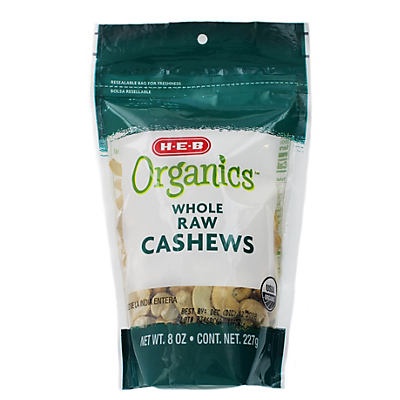 slide 1 of 1, H-E-B Organics Whole Raw Cashews, 8 oz