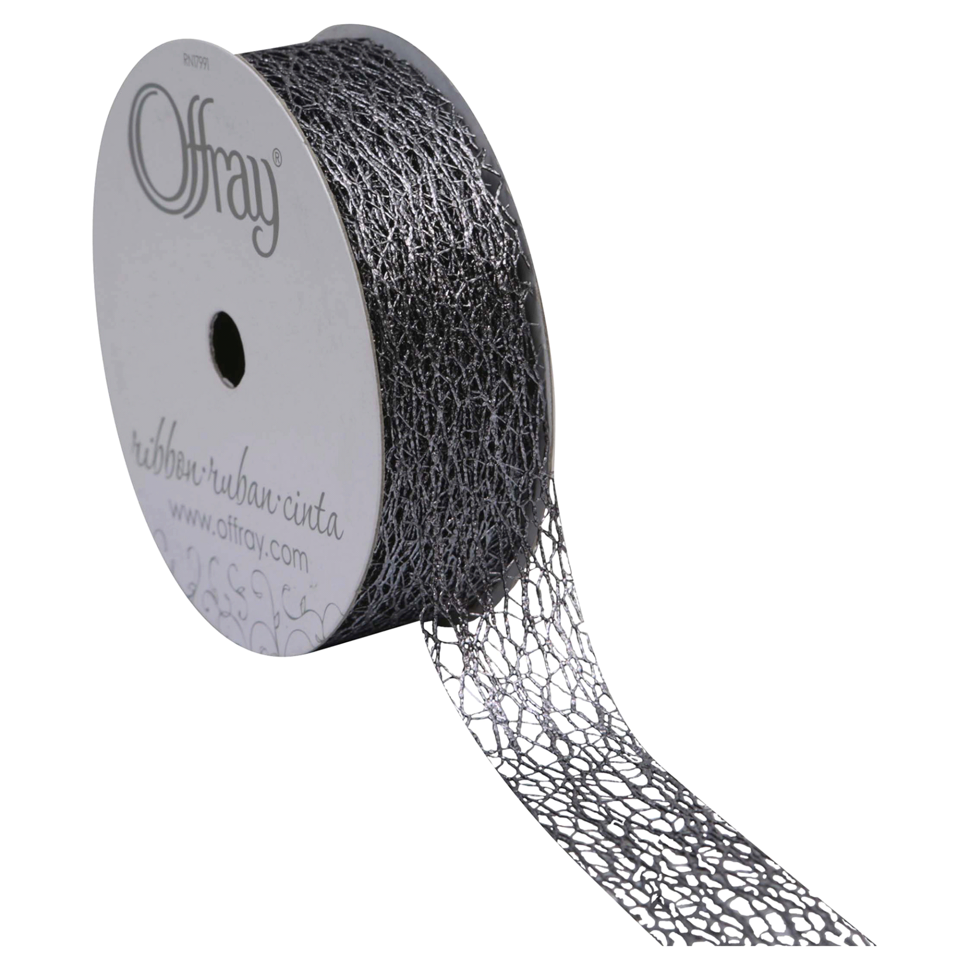 slide 1 of 1, Offray Ribbon Metallic Web Pewter 0.875X, 9 ft