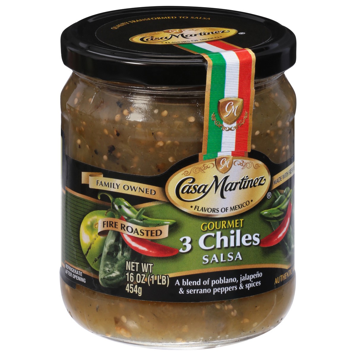 slide 2 of 13, Casa Martinez Medium Fire Roasted Gourmet 3 Chiles Salsa 16 oz, 16 oz