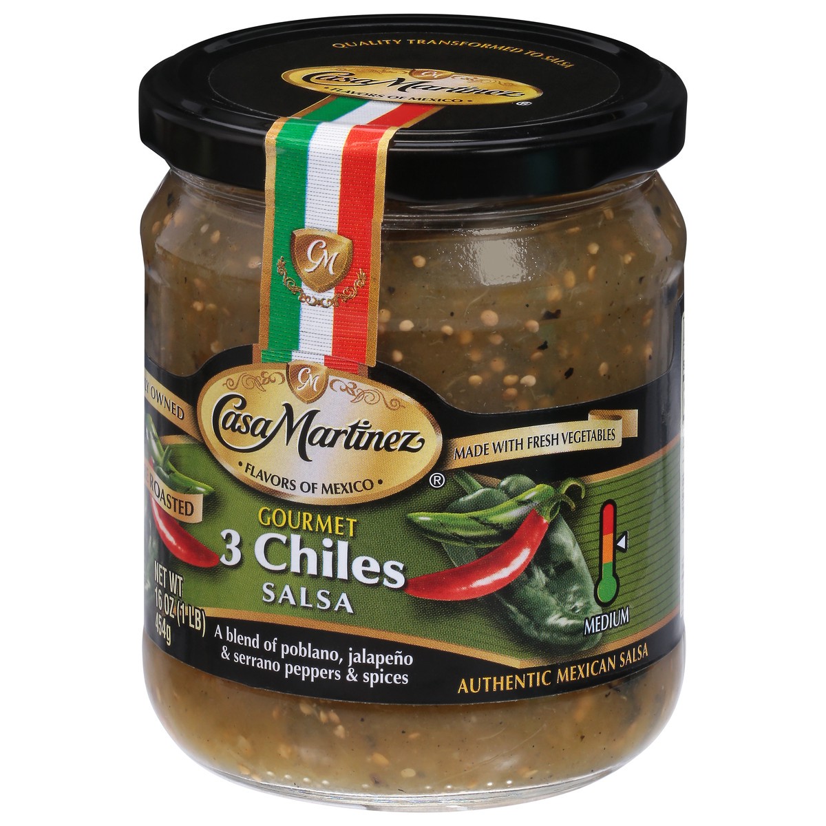 slide 6 of 13, Casa Martinez Medium Fire Roasted Gourmet 3 Chiles Salsa 16 oz, 16 oz