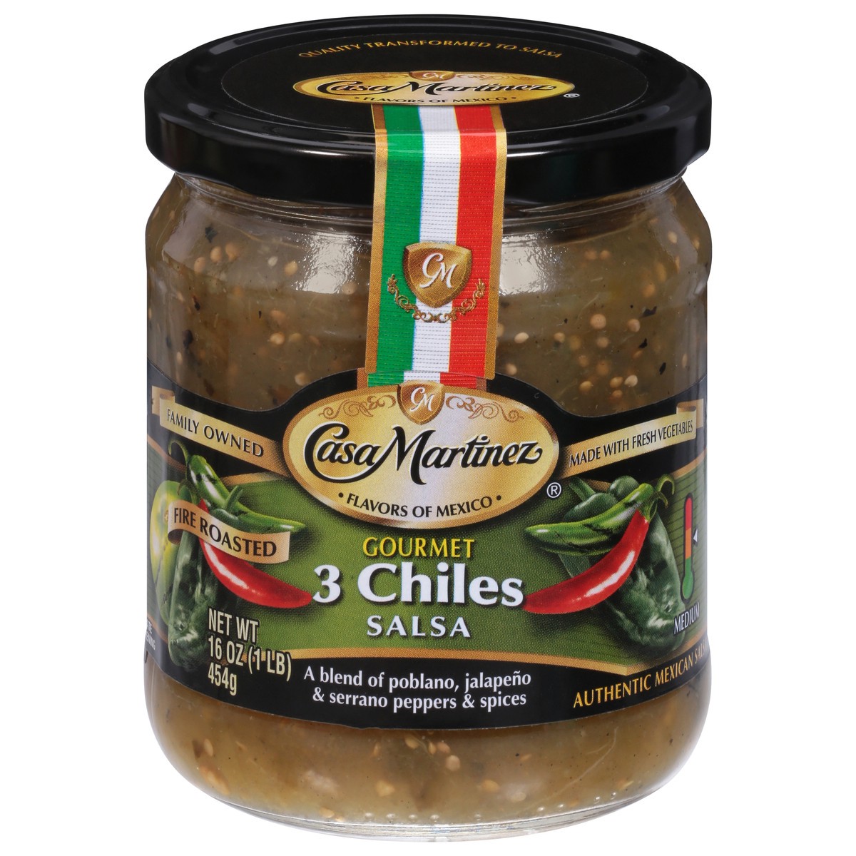 slide 10 of 13, Casa Martinez Medium Fire Roasted Gourmet 3 Chiles Salsa 16 oz, 16 oz