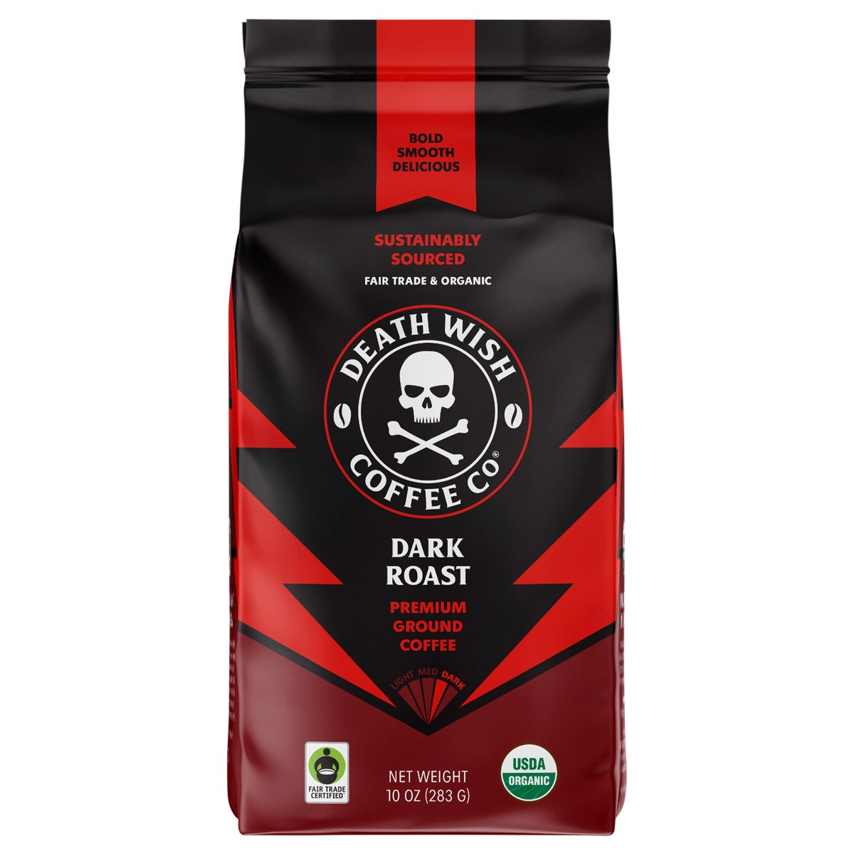slide 1 of 13, Death Wish Coffee Co. Death Wish Coffee, Organic and Fair Trade, Dark Roast, Ground Coffee, 10 oz, 10 oz