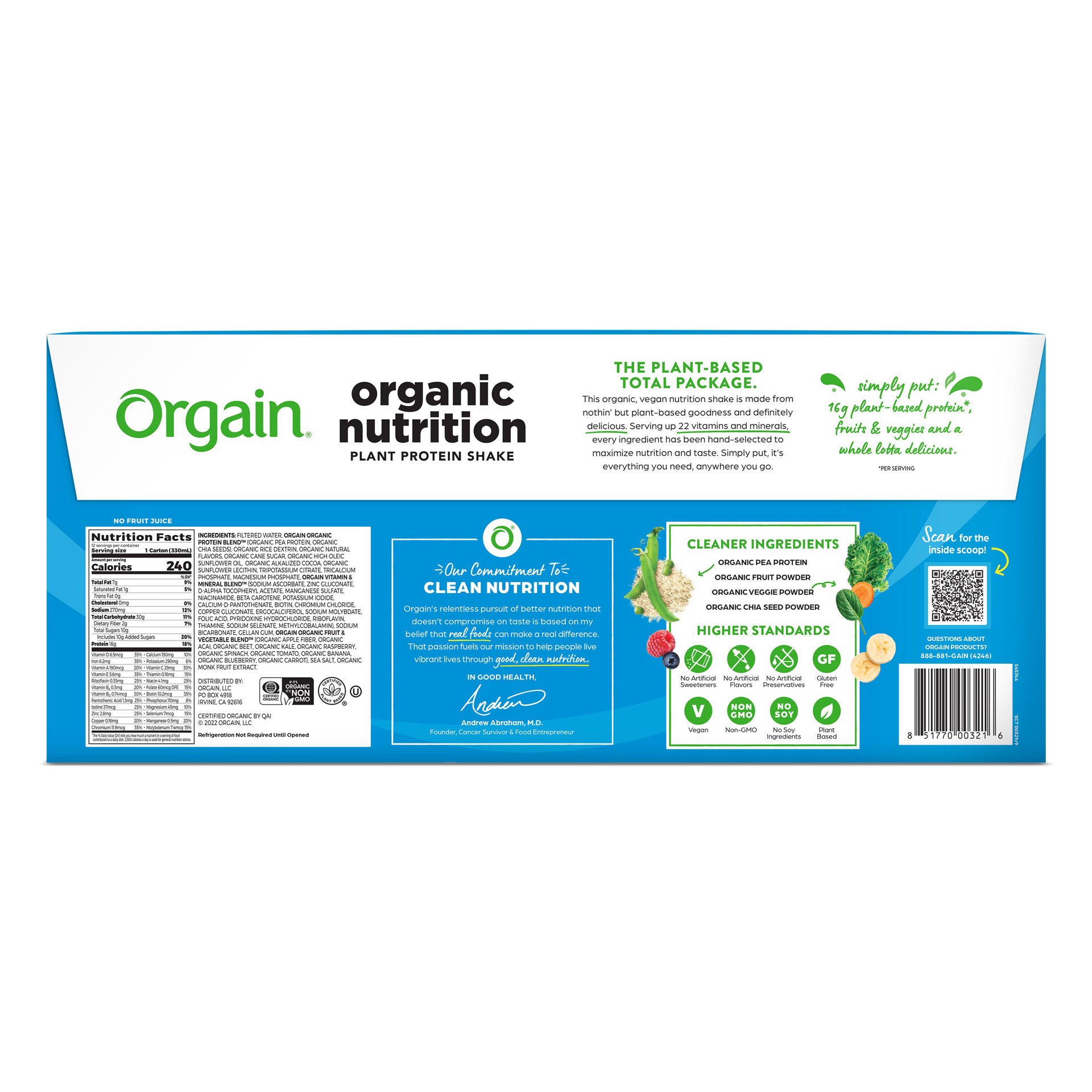 slide 2 of 10, Orgain Organic Nutrition Vegan Protein Shake, Plant Based, Smooth Chocolate 11oz, 12ct, 132 fl oz